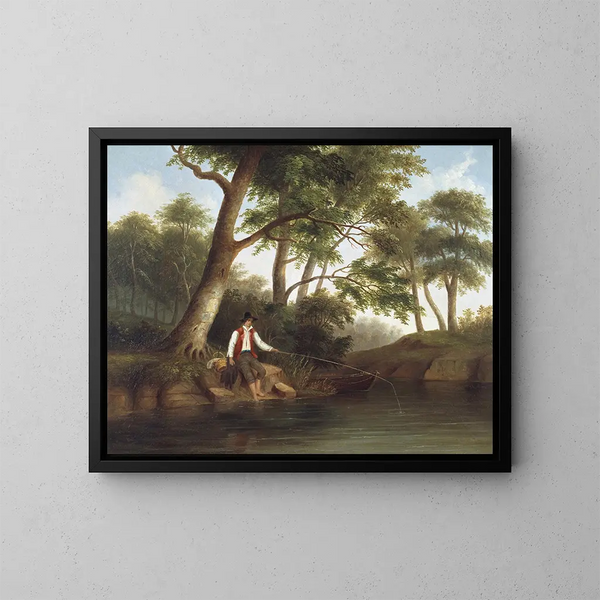 Man med fiskestang - Robert S. Duncanson — inramlat konstverk på väggen