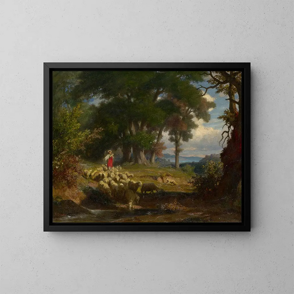 Le Bon Pasteur - Robert Zünd — inramlat konstverk på väggen
