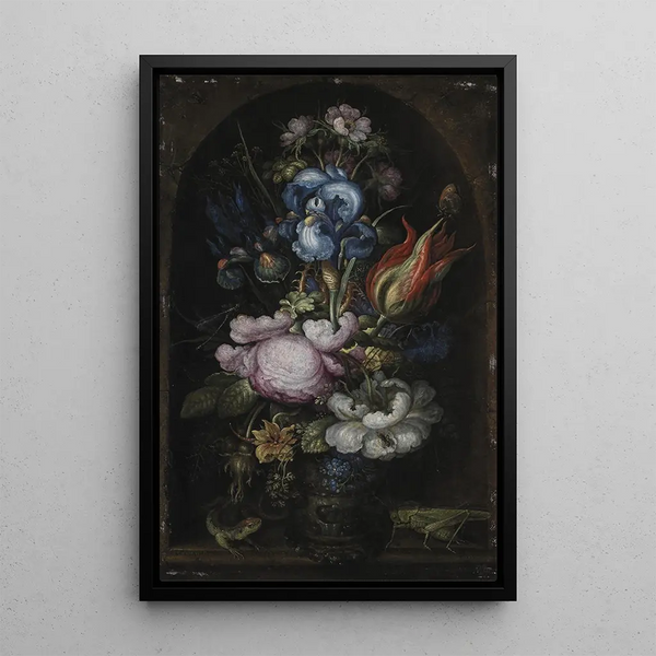 Bouquet de fleurs dans une niche en pierre - Roelant Savery — inramlat konstverk på väggen