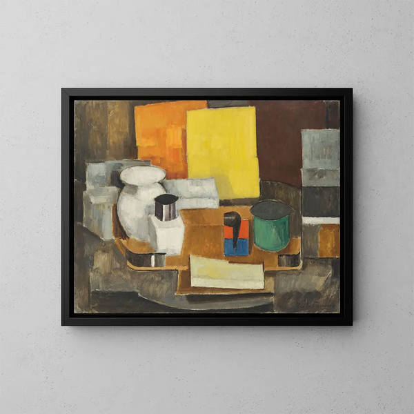 stilleben med gul kvadrat - Roger de La Fresnaye — inramlat konstverk på väggen