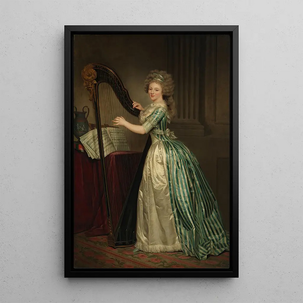 Självporträtt med en harpa - Rose-Adélaïde Ducreux — inramlat konstverk på väggen