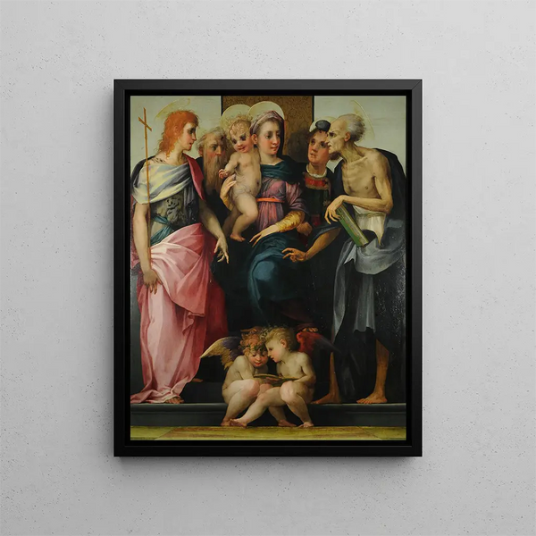 helig samtal med musikeränglar - Rosso Fiorentino — inramlat konstverk på väggen