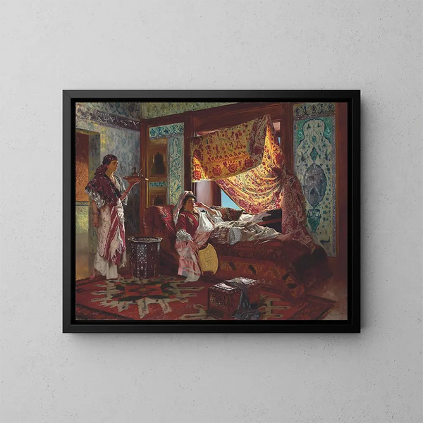 Att ta te i haremet - Rudolf Ernst — inramlat konstverk på väggen