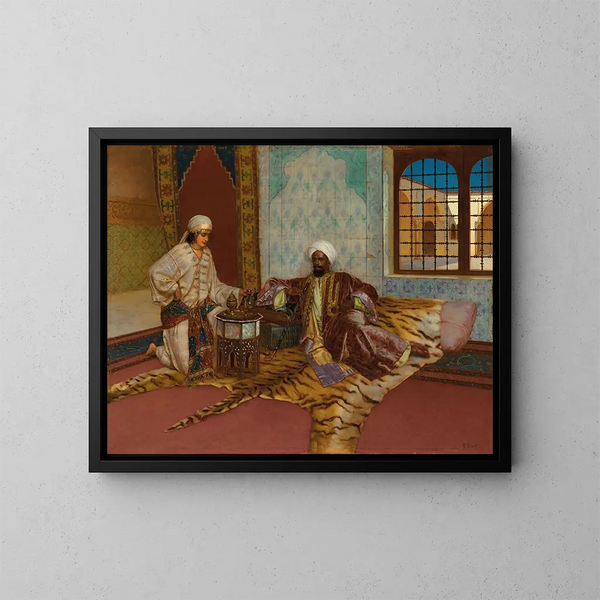 Le fumeur de narghilé - Rudolf Ernst — inramlat konstverk på väggen