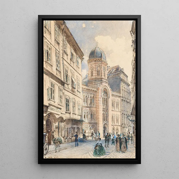 köttmarknaden i Wien med den grekisk-ortodoxa kyrkan av Den Heliga Treenigheten - Rudolf von Alt — inramlat konstverk på väggen