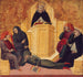 Saint Thomas d'Aquin förvirrande Averroès - Giovanni di Paolo — vy av konstverket