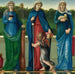 Sainte Barbara, Sainte Dorothée och Sainte Agnès - Sir Edward Coley Burne-Jones — visat i en interiör