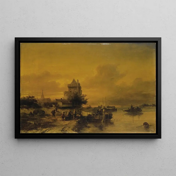 Salomon Leonardus Verveer - Scne anime au bord dun fleuve en Hollande.webp