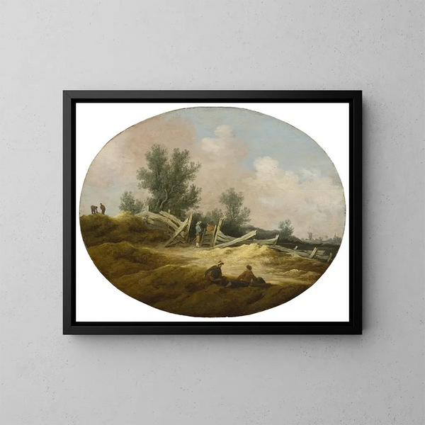 Landskap med en trästängsel och figurer - Salomon van Ruysdael — inramlat konstverk på väggen