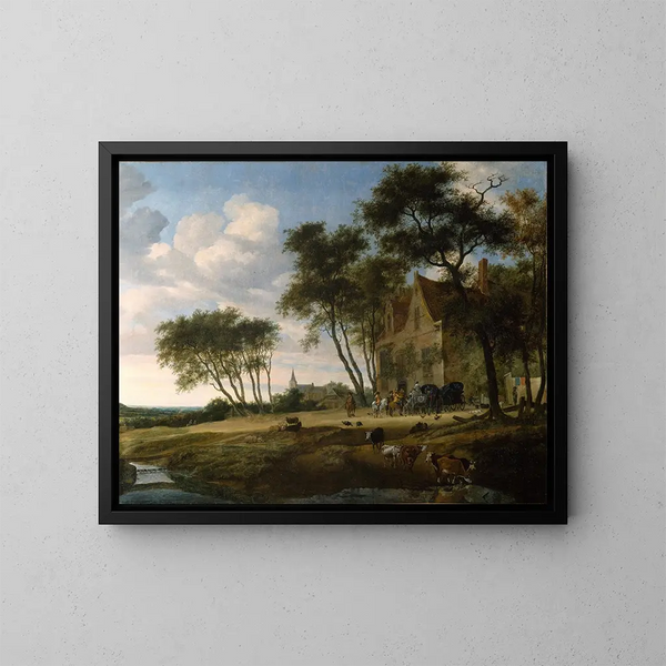 L'Arrêt - Salomon van Ruysdael — inramlat konstverk på väggen