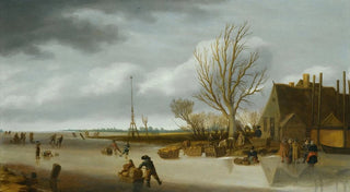 Salomon van Ruysdael - Winter Landscape With A Boy On Skates Pushing A Sled.webp