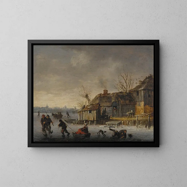 vinterlandskap med skridskoåkare - Salomon van Ruysdael — inramlat konstverk på väggen