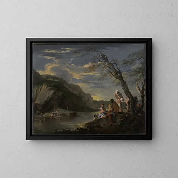 Landskap med badare - Salvator Rosa — inramlat konstverk på väggen