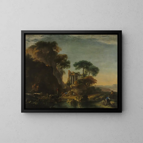 Ruiner i ett bergigt landskap - Salvator Rosa — inramlat konstverk på väggen