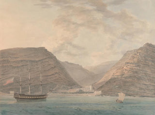 Samuel Davis - Man of War Moored in Harbor Mountains in the Background.webp