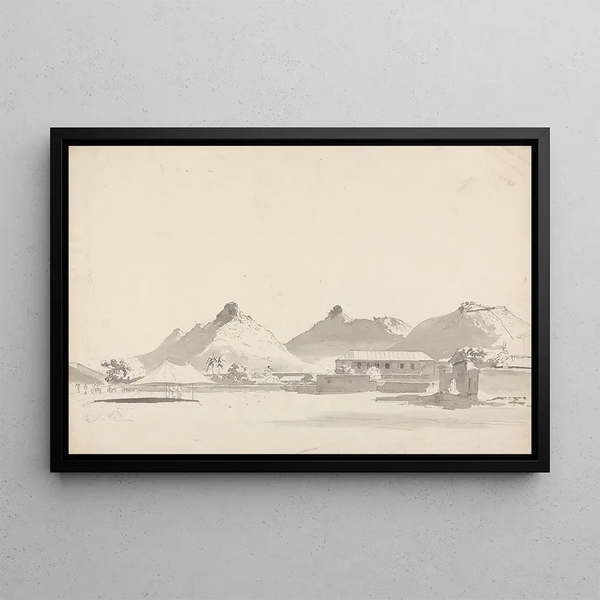 Samuel Davis - Military Encampment with Forts on Hills Behind.webp