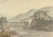 Vue de Tashichoedzong, Bhoutan, et du pont de bois - Samuel Davis — vy av konstverket