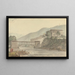 Vue de Tashichoedzong, Bhoutan, et du pont de bois - Samuel Davis — inramlat konstverk på väggen