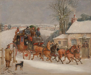 Le carrosse de la Royal Mail de Londres dans la neige - Samuel Henry Alken — vy av konstverket
