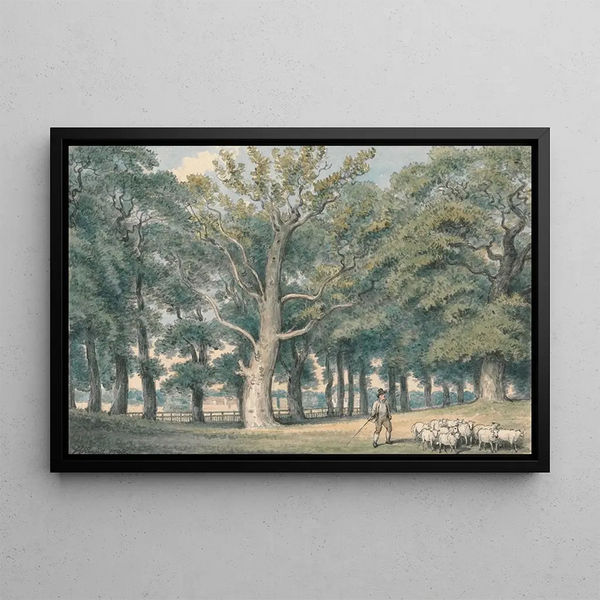 Samuel Howitt - A Park Landscape with Shepherd and Sheep.webp