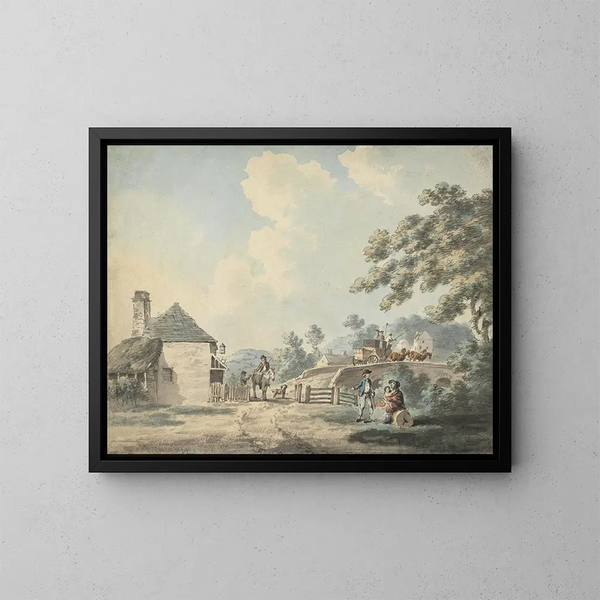 La maison de péage avec une diligence traversant le pont - Samuel Howitt — inramlat konstverk på väggen