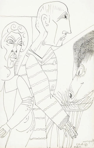 Samuel Jessurun de Mesquita - Twee figuren tegenover de kop van een dier dat hooi eet uit een kom.webp