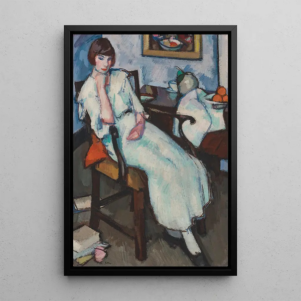Ung flicka i vit - Samuel John Peploe — inramlat konstverk på väggen