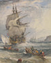 segelbåtar och små båtar i ett stormigt hav utanför kusterna - Samuel Owen — vy av konstverket