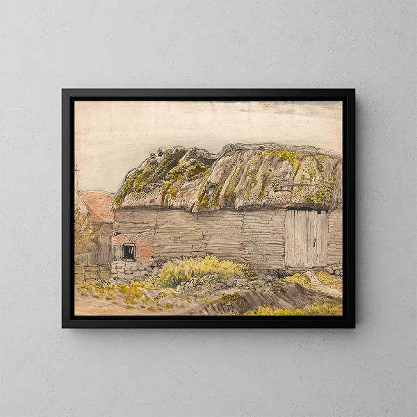 En lada med mossig tak i Shoreham - Samuel Palmer — inramlat konstverk på väggen