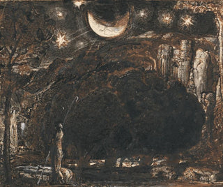 En herde och hans hjord under månen och stjärnorna - Samuel Palmer — vy av konstverket