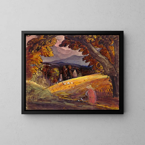 Moissonneurs à la lumière du feu - Samuel Palmer — inramlat konstverk på väggen