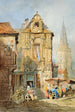 Marknad i Bruges - Samuel Prout — vy av konstverket