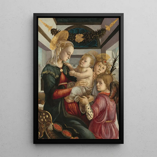 La Vierge à l'Enfant avec des anges - Sandro Botticelli — inramlat konstverk på väggen