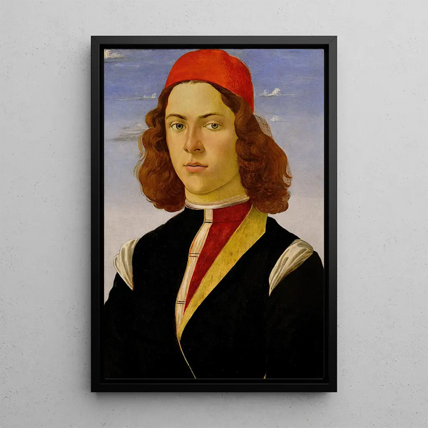 Porträtt av en ung man - Sandro Botticelli — inramlat konstverk på väggen