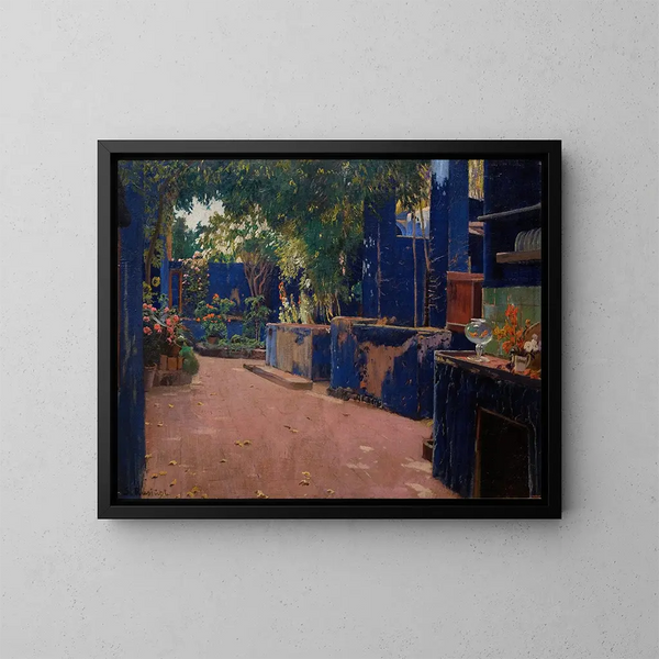 Innergård blå till Arenys de Munt - Santiago Rusiñol — inramlat konstverk på väggen