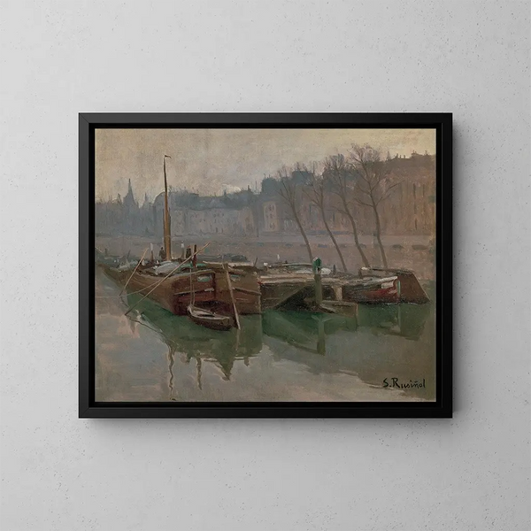 Bateaux sur la Seine - Santiago Rusiñol — inramlat konstverk på väggen