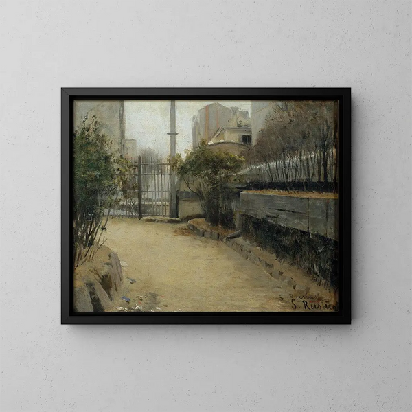 Montmartre-trädgården - Santiago Rusiñol — inramlat konstverk på väggen