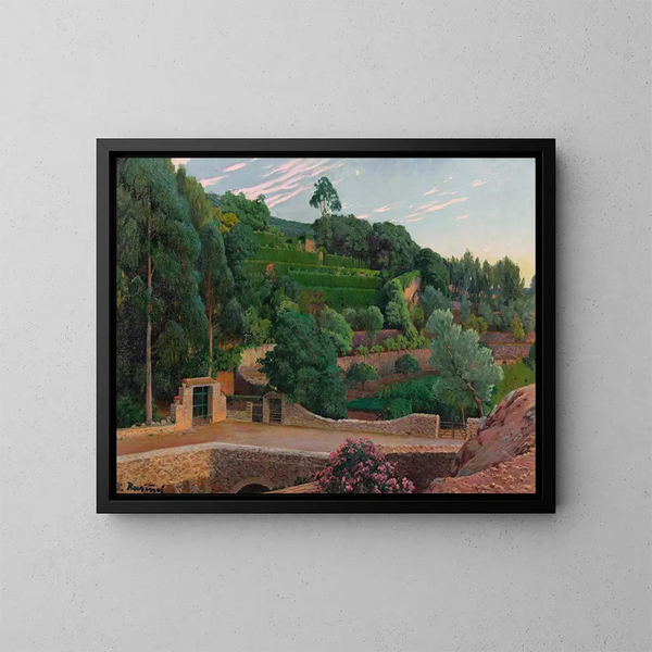 Amphithéâtre vert, vy över trädgårdarna i Sa Coma - Santiago Rusiñol — inramlat konstverk på väggen