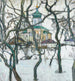 Reproduktion av målningen vinterscen med kyrka - Abraham Manievich