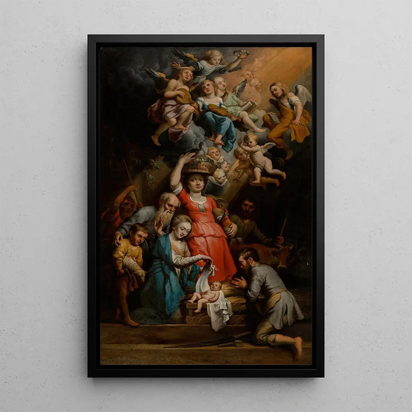 L'Adoration des bergers - Ecole de Theodoor van Loon — inramlat konstverk på väggen