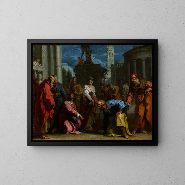 Le Christ et la femme adultère - Sebastiano Ricci — inramlat konstverk på väggen
