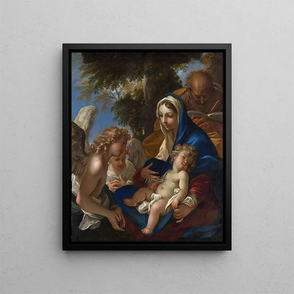 La Sainte Famille avec les anges - Sebastiano Ricci — inramlat konstverk på väggen