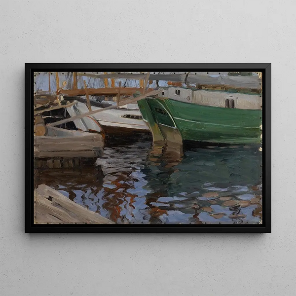 Sergei Arsenevich Vinogradov - Boats in Arkhangelsk Port study.webp
