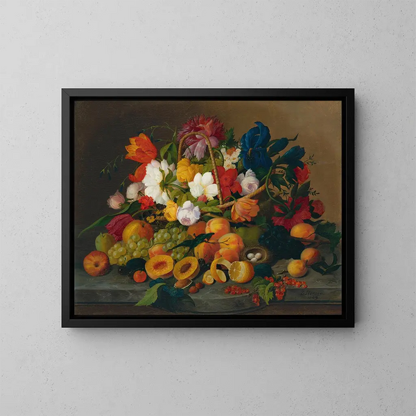 Frukt och blommor - Severin Roesen — inramlat konstverk på väggen
