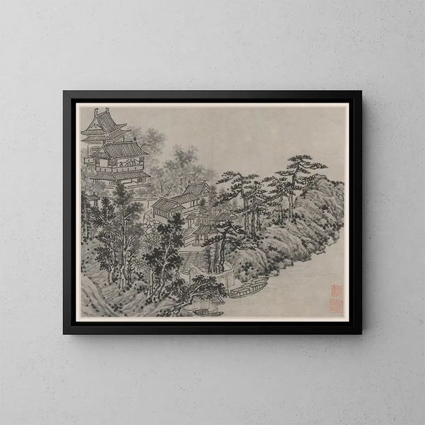 Pavillon de l'escalade des nuages des Douze vues de la colline du tigre à Suzhou - Shen Zhou — inramlat konstverk på väggen