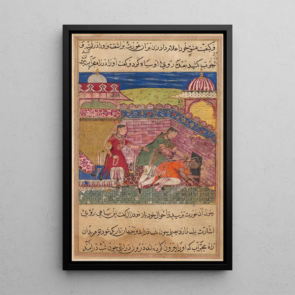 La femme trompeuse eyectar la madame après lui avoir noirci le visage d'un Tutinama Contes d'un Perroquet Huitième Nuit - Shravana — inramlat konstverk på väggen