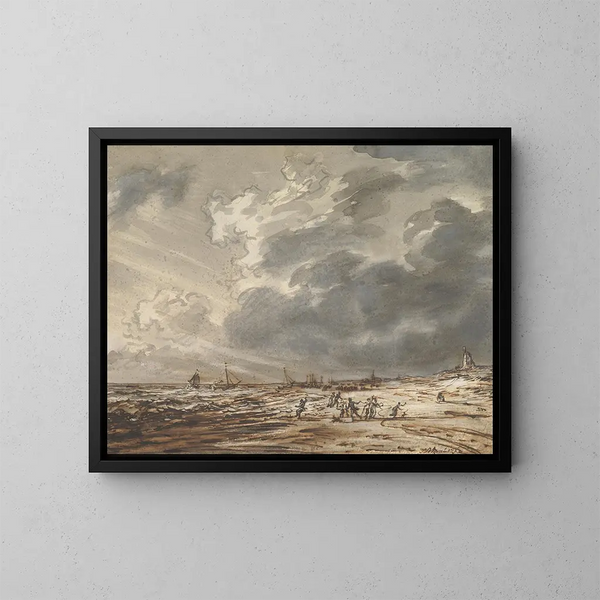 La Plage à Scheveningen - Simon Andreas Krausz — inramlat konstverk på väggen