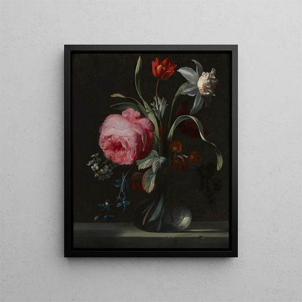 Blommor i en vas - Simon Verelst — inramlat konstverk på väggen