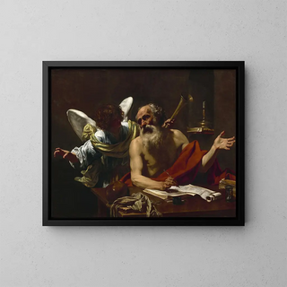 Saint Jérôme och ängeln - Simon Vouet — inramlat konstverk på väggen