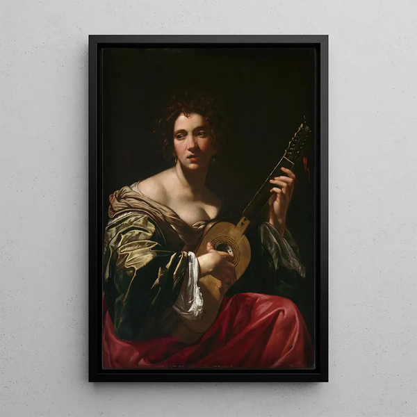 kvinna som spelar gitarr - Simon Vouet — inramlat konstverk på väggen